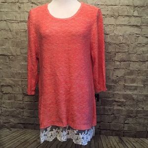 NWT Melon Colored pullover lace trim sweater