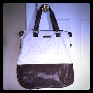 John Varvatos Two Tone Leather/ Canvas Tote