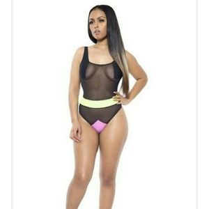 Mesh bathing suit with peek a boo details