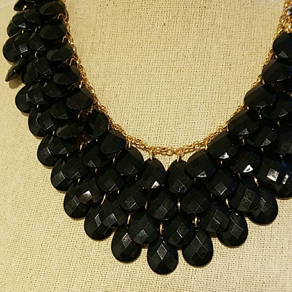 Black Onyx Statement Necklace Gold Chain - Picture 2 of 3