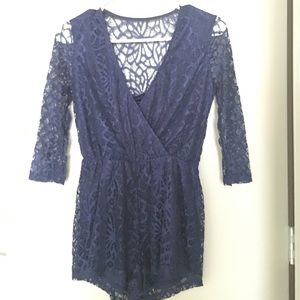Navy Lace Romper