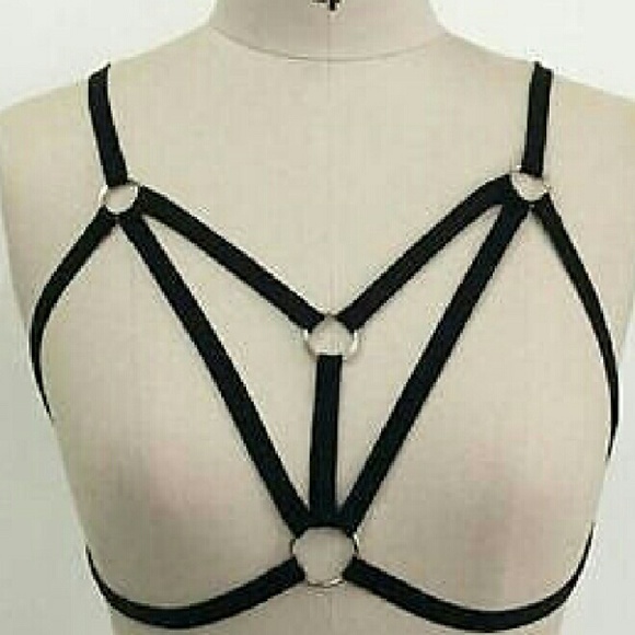 ⛔Sexy Black Harness Elastic Hollow Strappy Bra - Picture 2 of 3