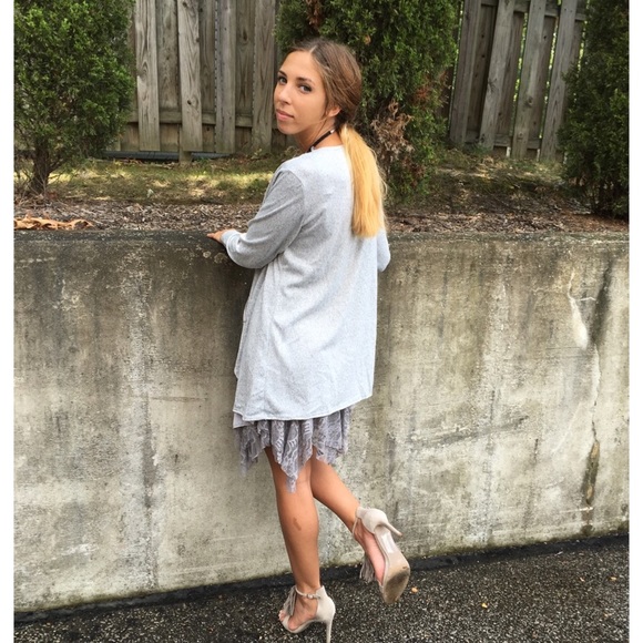 Layered Grey Open Long Cardigan - Picture 2 of 3