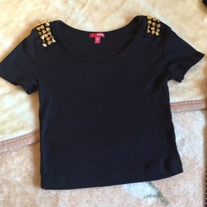 Black crop top with gold studs