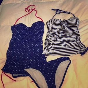 Delia's navy blue polka dot and striped tankinis