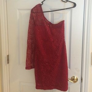 Red sequin one shoulder dress