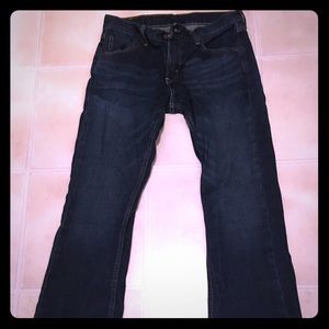 Levi's dark wash straight leg jeans.