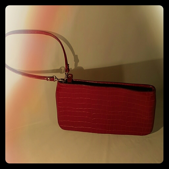 Red alligator evening bag