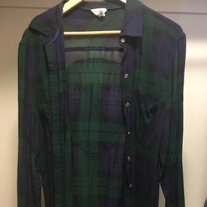 BLUE AND GREEN PLAID W/ STITCHED SKULL