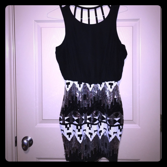 Black/Silver/White sequin Cocktail Dress