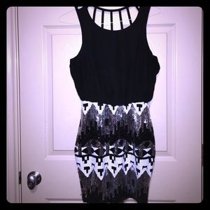 Black/Silver/White sequin Cocktail Dress