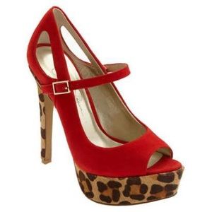 Jessica Simpson red leopard heels