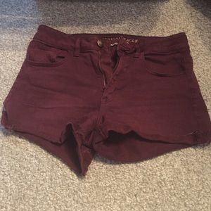 Maroon American eagle high rise "shortie" shorts