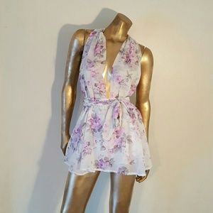 Ivory with pink floral print jumpsuit