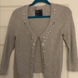 Grey open front embellished cardigan