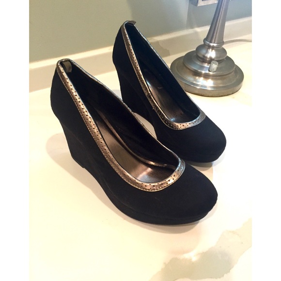 Black suede wedges