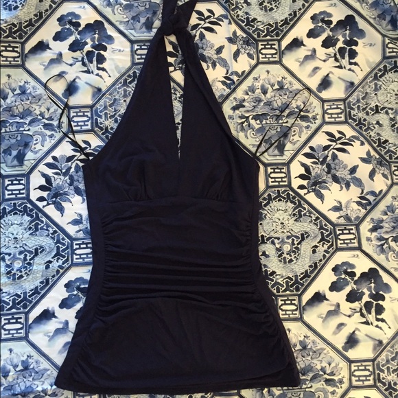 Trina Turk Navy Rouched Halter GUC P (XS)