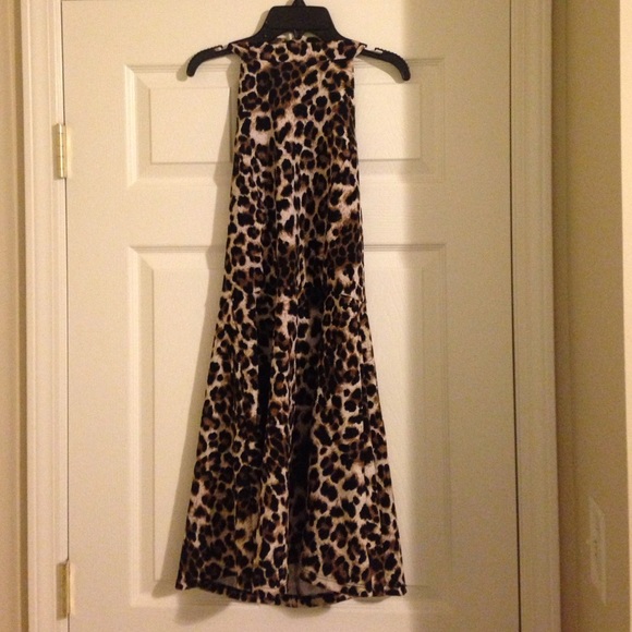 Backless Animal Print Flare Halter  Dress