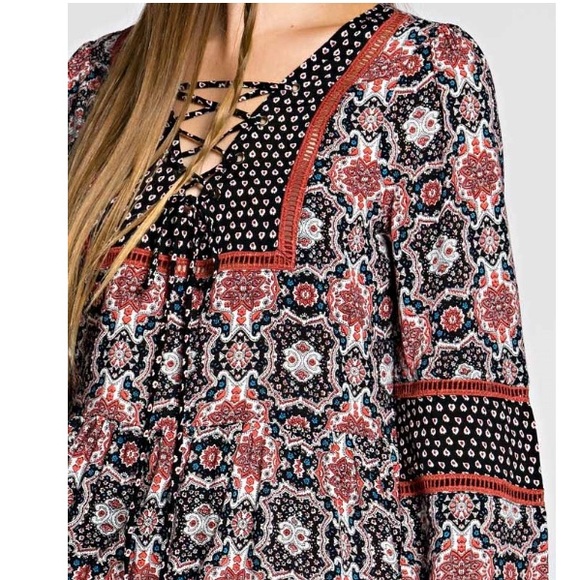 ❗️LAST SMALL Print Lace Down Tunic Dress - Picture 2 of 4