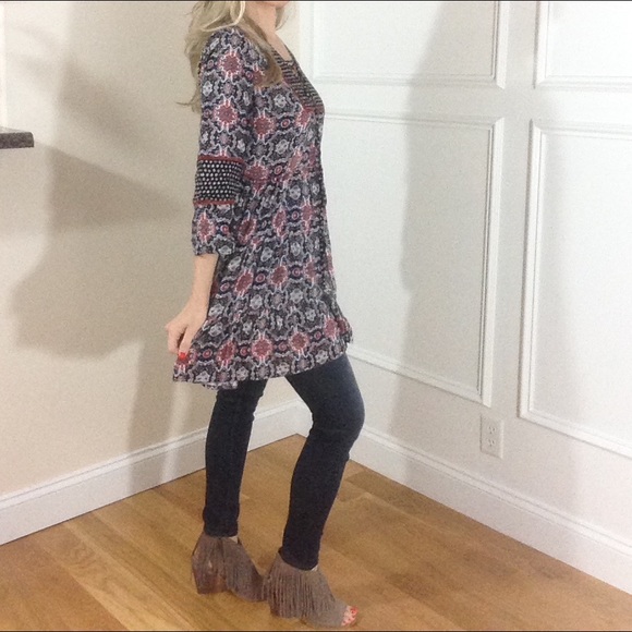 ❗️LAST SMALL Print Lace Down Tunic Dress - Picture 3 of 4