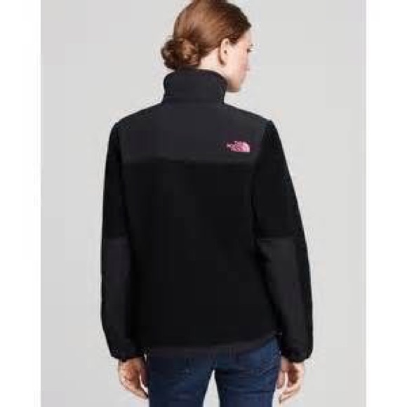 black north face jacket with pink logo