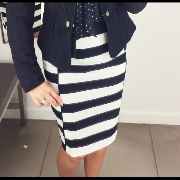 Navy & White Striped Pencil Skirt