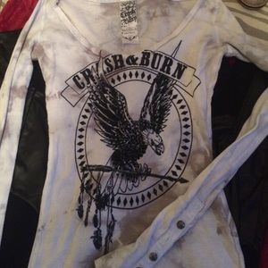 Crash and burn tie dye white long sleeve