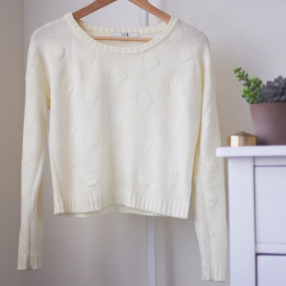 Knitted Dot Pattern Cream Sweater