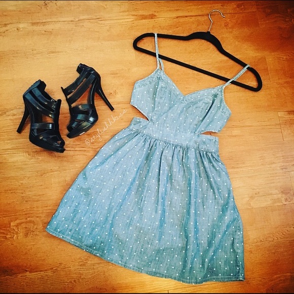 Abercrombie & Fitch Denim Polka Dot Cutout Dress
