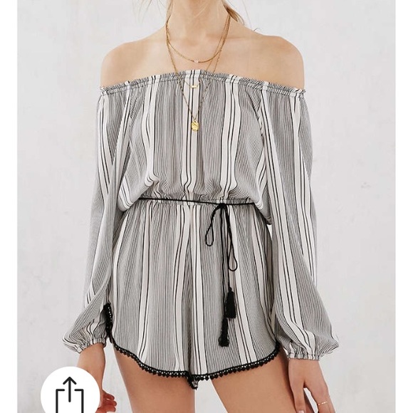 Ecote Striped Off The Shoulder Romper
