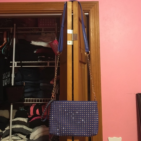 Blue studded cross body bag