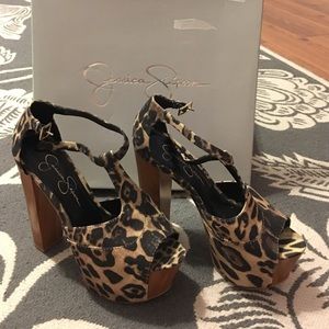 Jessica Simpson platform leopard heals