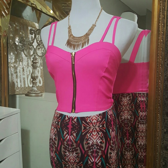 Sexy neon pink crop top.