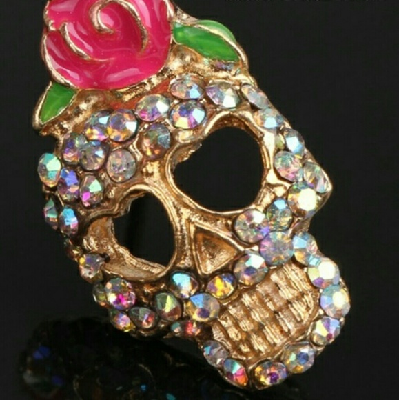 NEW Gold Jeweled Sugar Skull Earrings - Picture 2 of 4