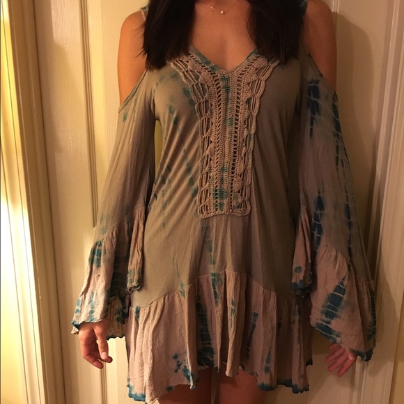 T Party tie dye cold shoulder dress/tunic