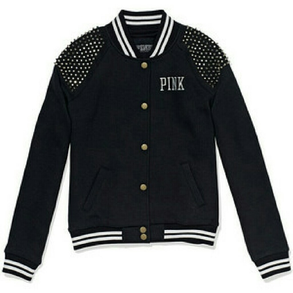 Black VS PINK studded shoulders Varsity Jacket.