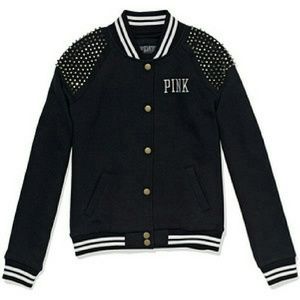 Black VS PINK studded shoulders Varsity Jacket.