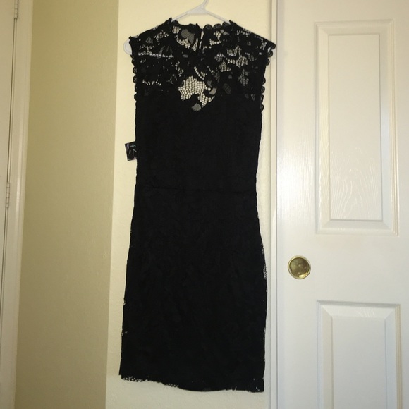 Black lace open back dress