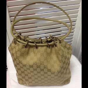 Sold Gucci beige canvas shoulder bag logos
