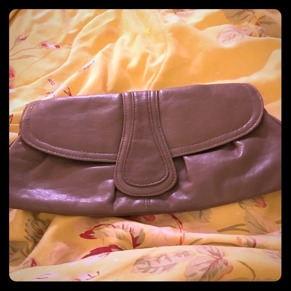 Gray leather clutch