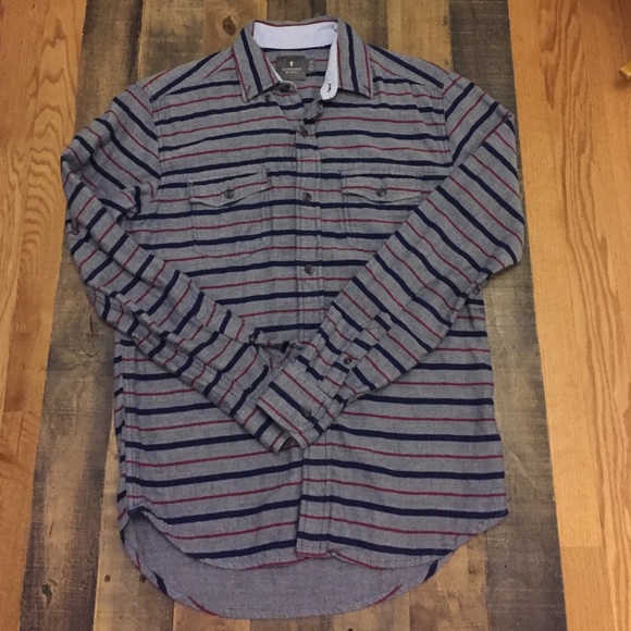 Blue striped chambray cotton mens button up sz Xs