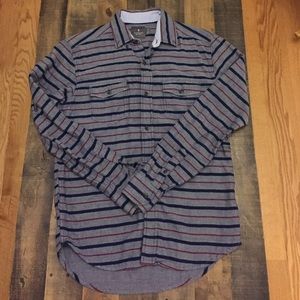 Blue striped chambray cotton mens button up sz Xs