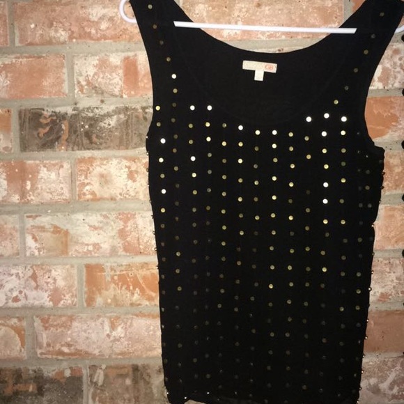 Gold sequin and black tank top