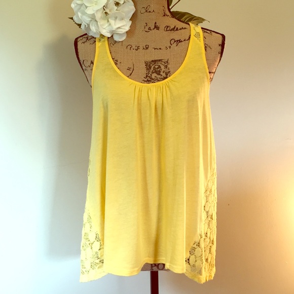 Anthropologie Tops - Anthropologie Yellow Lace Sleeveless Blouse
