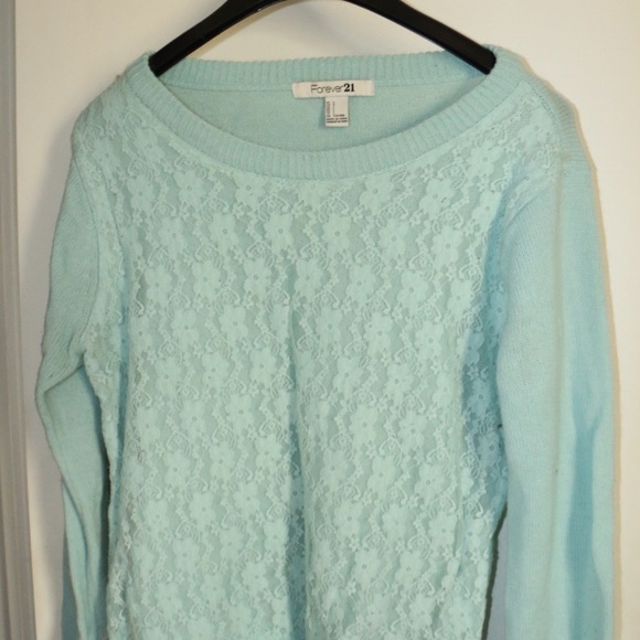 Teal Forever 21 Sweater with Lace Detail