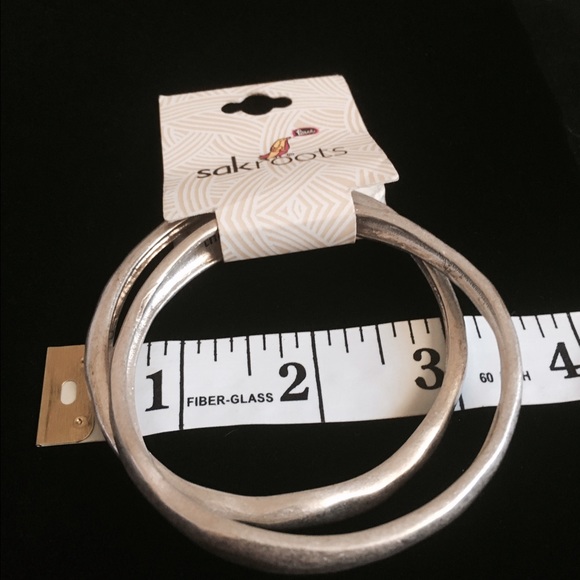 Sak Roots Distressed Silver Bangles - Picture 2 of 4