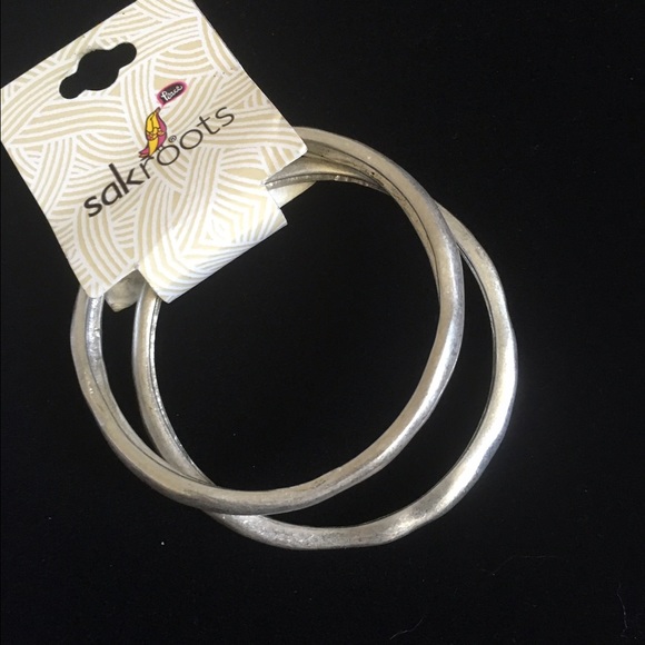 Sak Roots Distressed Silver Bangles - Picture 3 of 4