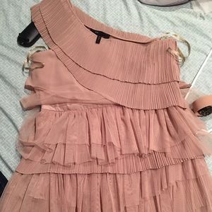 BCBG Beige Tiered One Shoulder Cocktail Dress