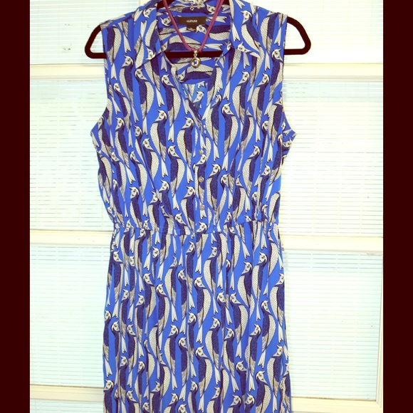 Cute bird-pattern sleeveless dress!