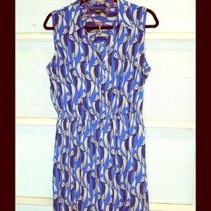 Cute bird-pattern sleeveless dress!